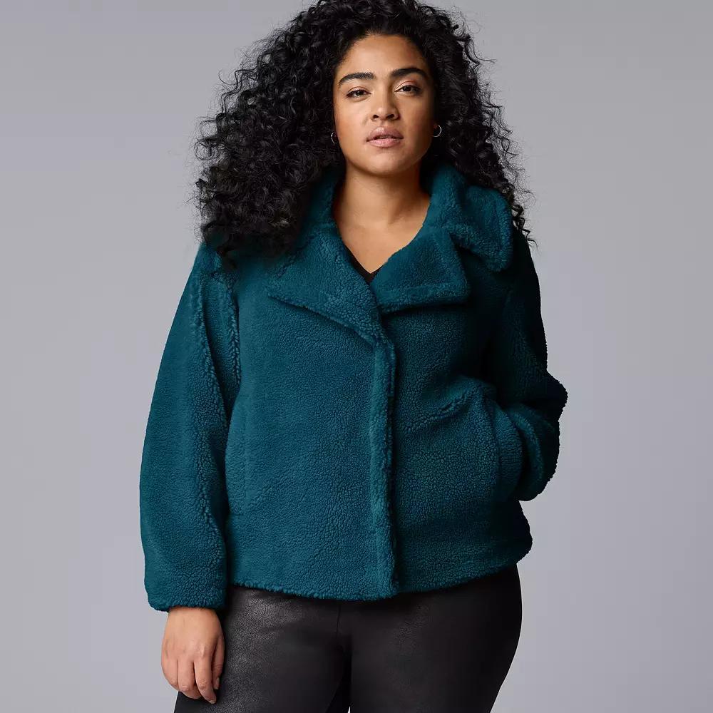 Plus Size Simply Vera Vera Wang Cropped Sherpa Jacket, Women's, Size: 0X, Mediterranean Product Image