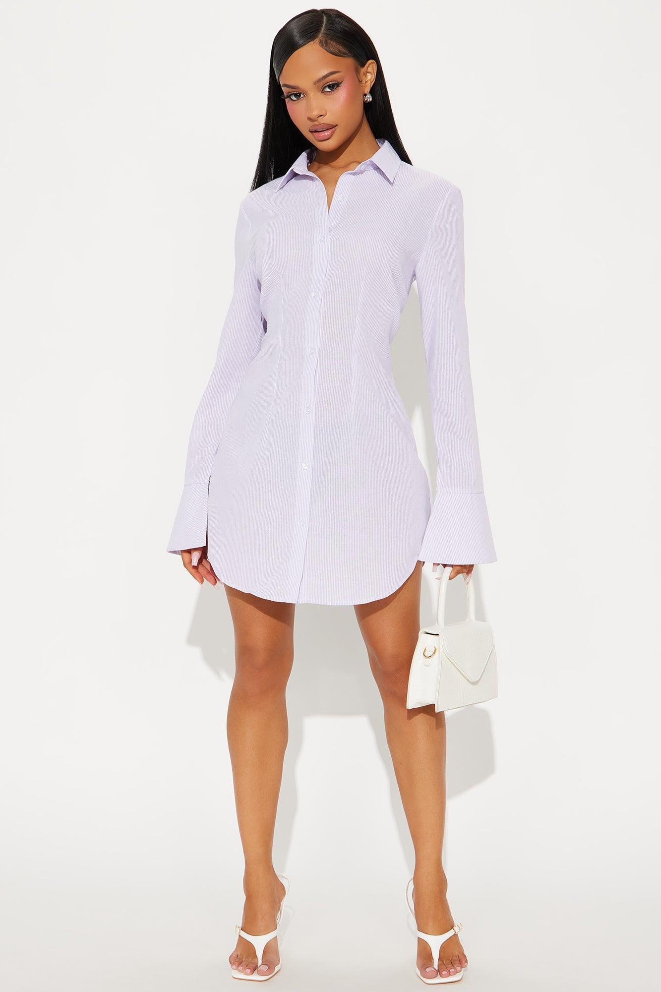 Marlena Pinstripe Shirt Mini Dress - Purple/combo Product Image