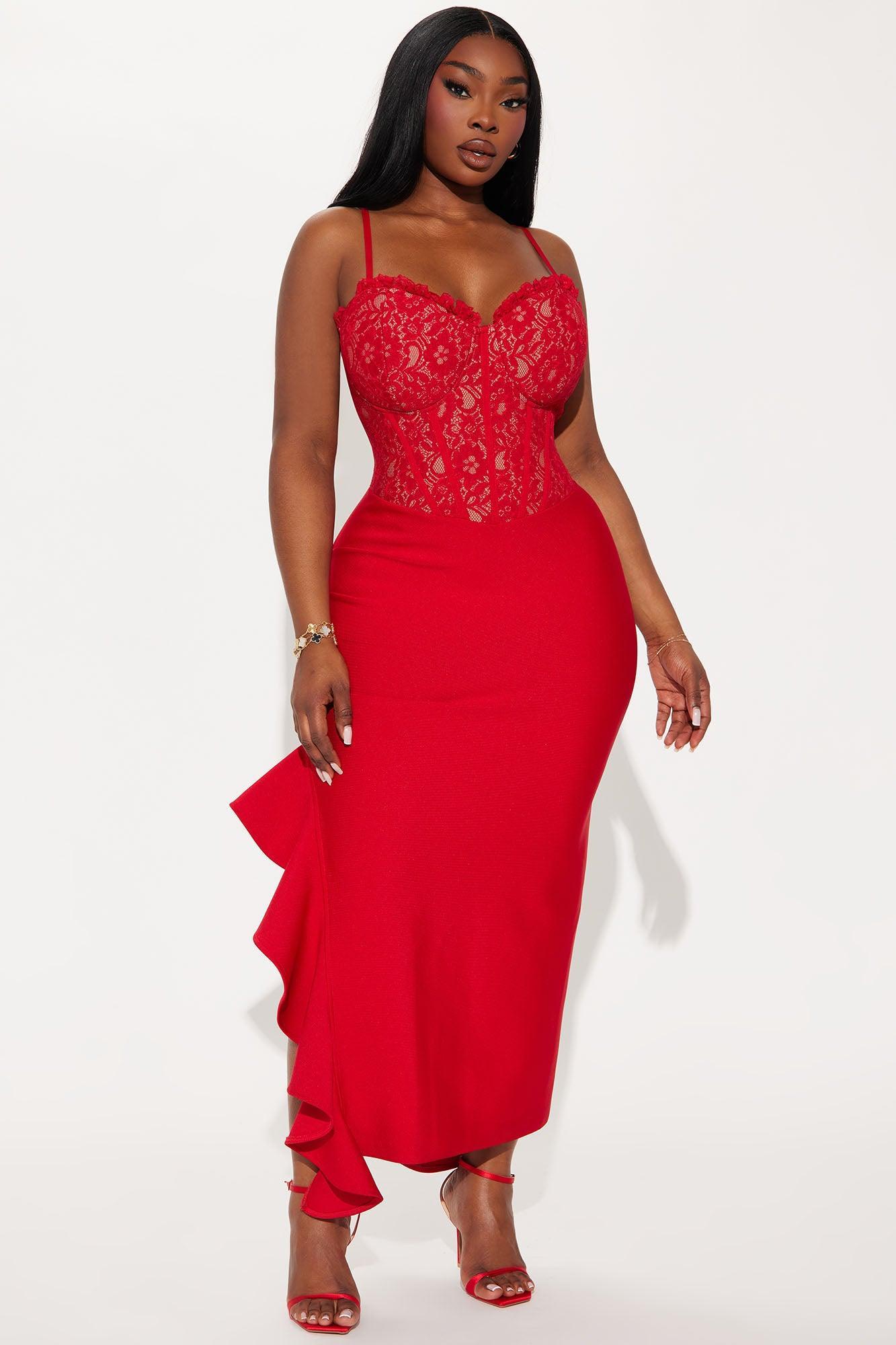 Marlena Corset Bandage Midi Dress - Red Product Image