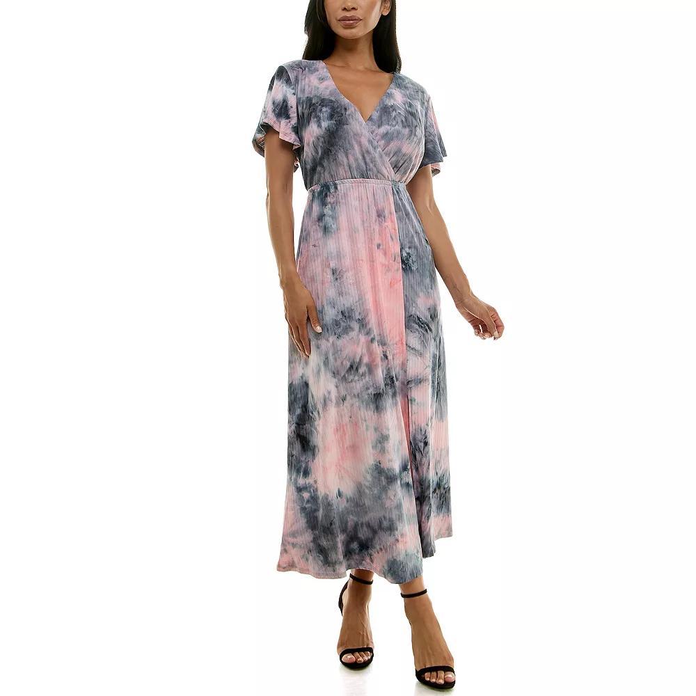 Women's Nina Leonard Flutter Sleeve Maxi Dress, Size: Small, Grey Black Product Image