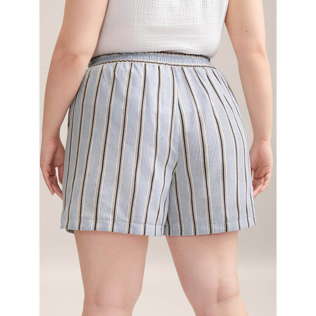 Plus Size Stripes Tassels Straight-Leg Shorts Women LightBlue Resort Drawstring Straight Leg Vacation Shorts BloomChic 12/L Product Image