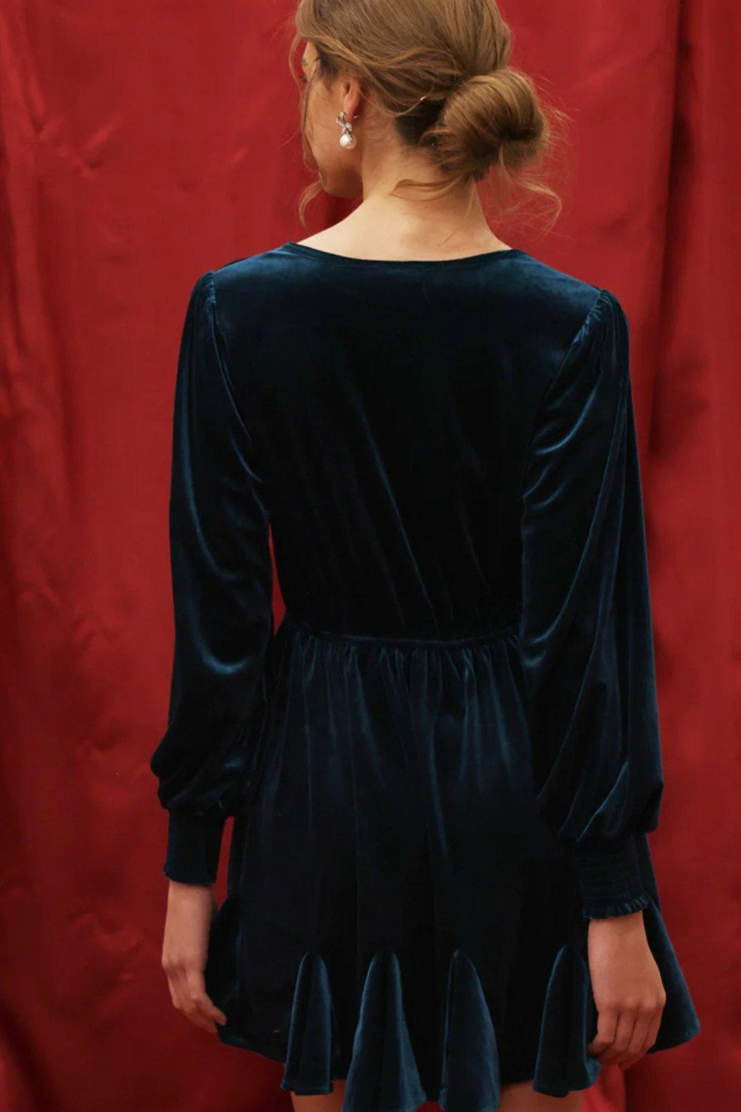 Velvet Split Collar Godet Mini Dress Product Image