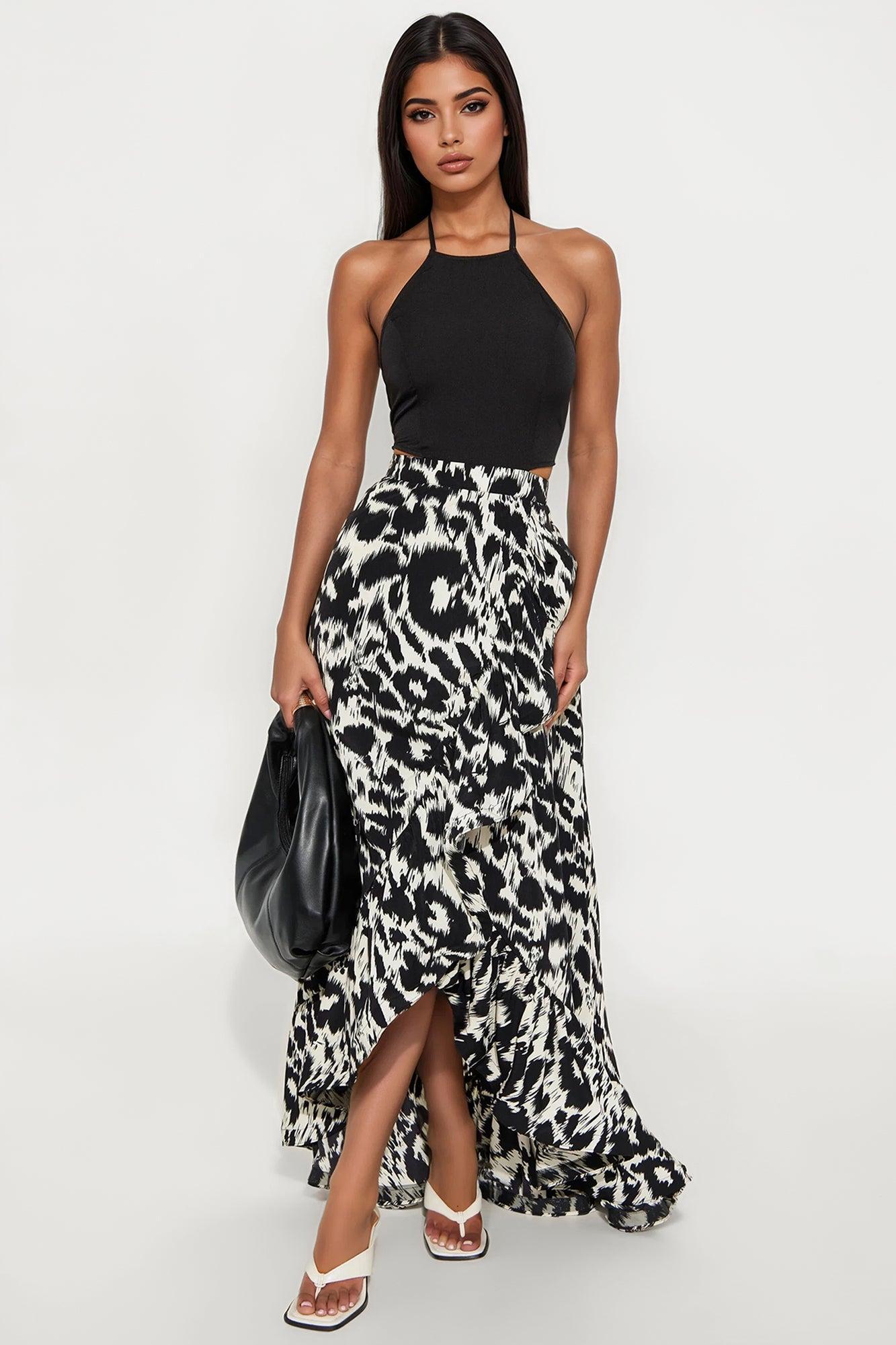 Marie High Neck Maxi Dress - Black/White Product Image