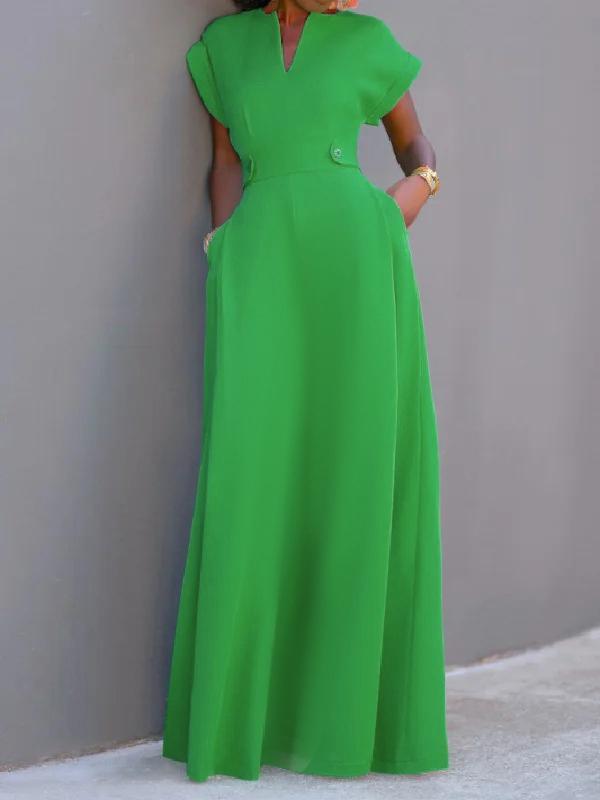 Flying Sleeves Solid Color Split-Joint V-Neck Evening Dresses Maxi Dresses Product Image