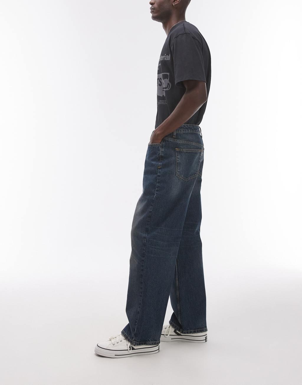 Topman baggy jeans in dark blue Product Image
