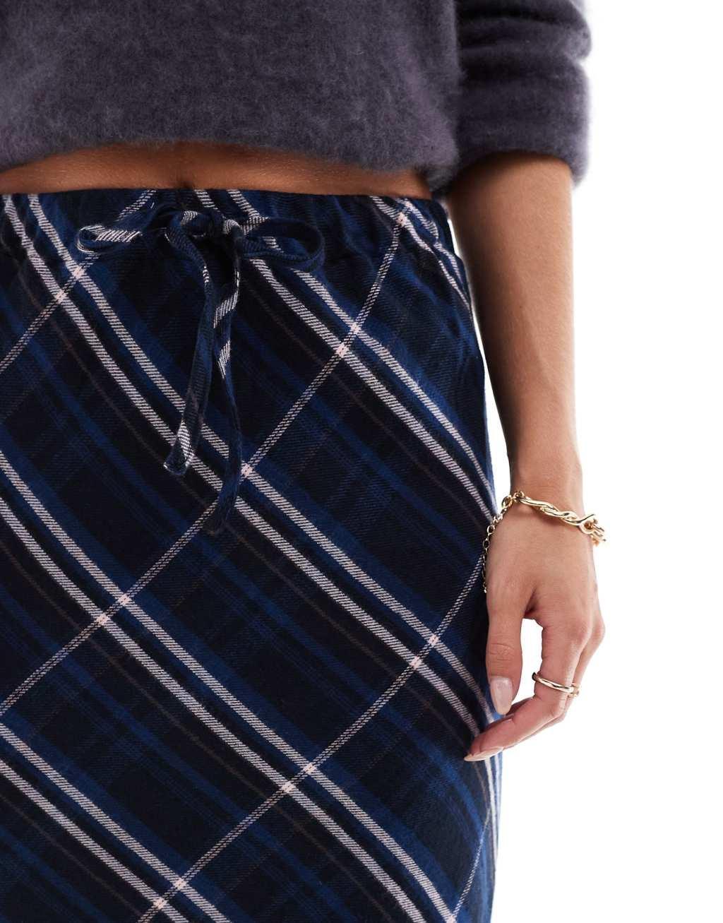 ASOS DESIGN Petite tie waist maxi in blue & pink check Product Image