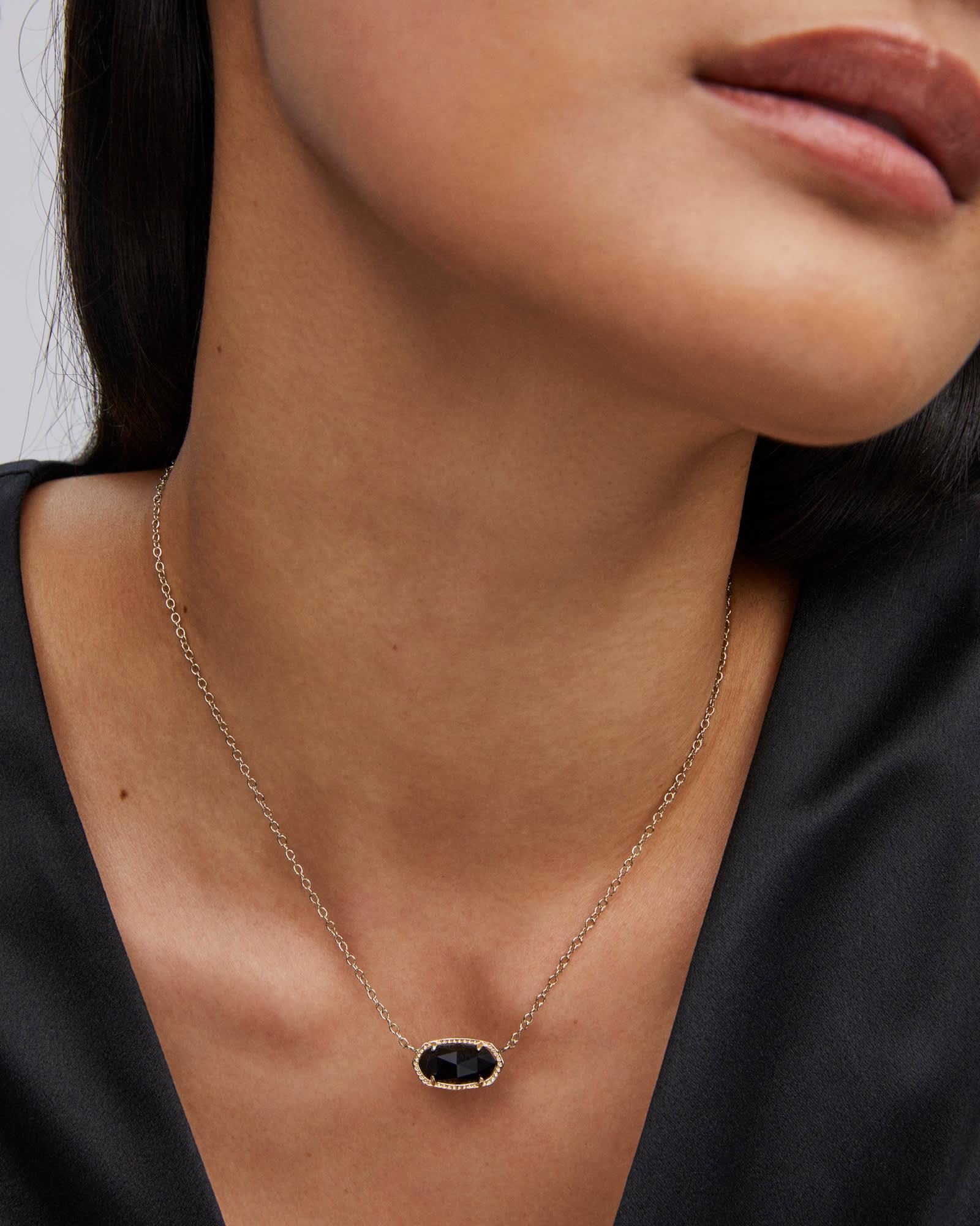 Elisa Gold Pendant Necklace in Black Opaque Glass Product Image
