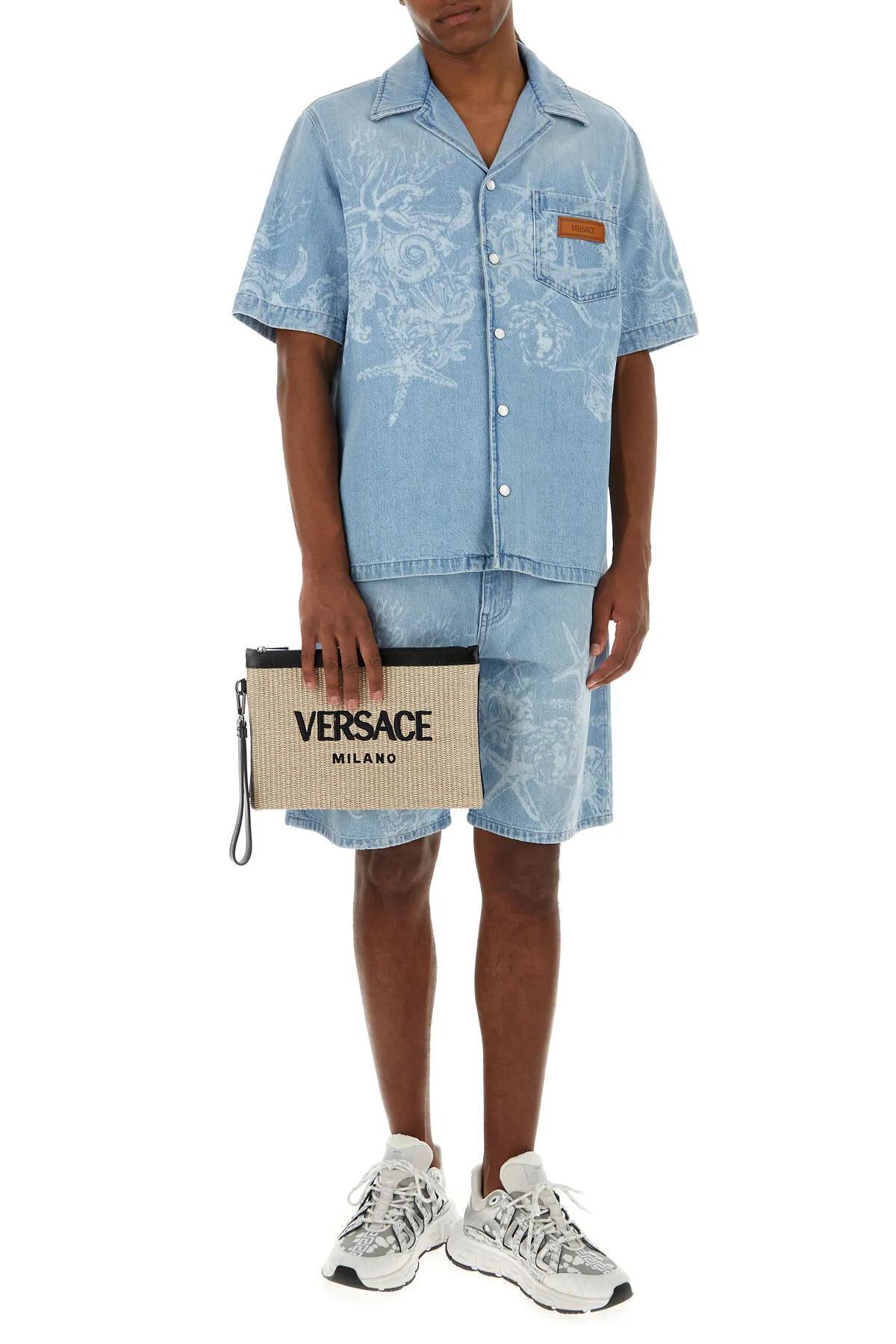 VERSACE Cappuccino Raffia Pouch In Beige Product Image