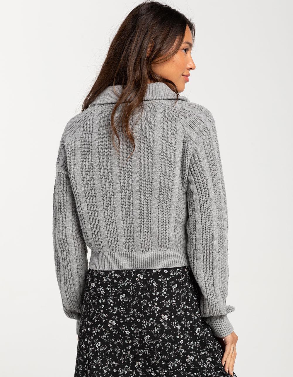 RSQ Womens Stadium Collar Cable Zip-Up Sweater - GRAY Product Image