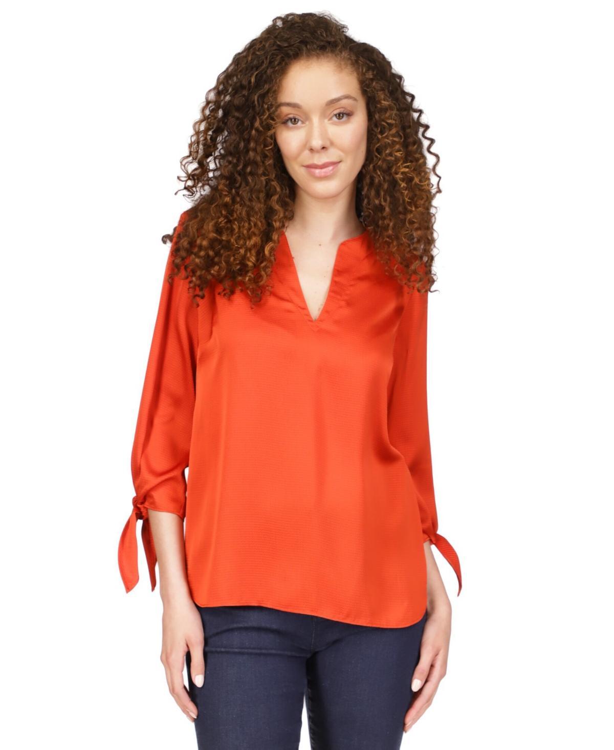 MICHAEL Michael Kors Solid Satin Tie Top (Bright Terracotta) Women's Blouse Product Image