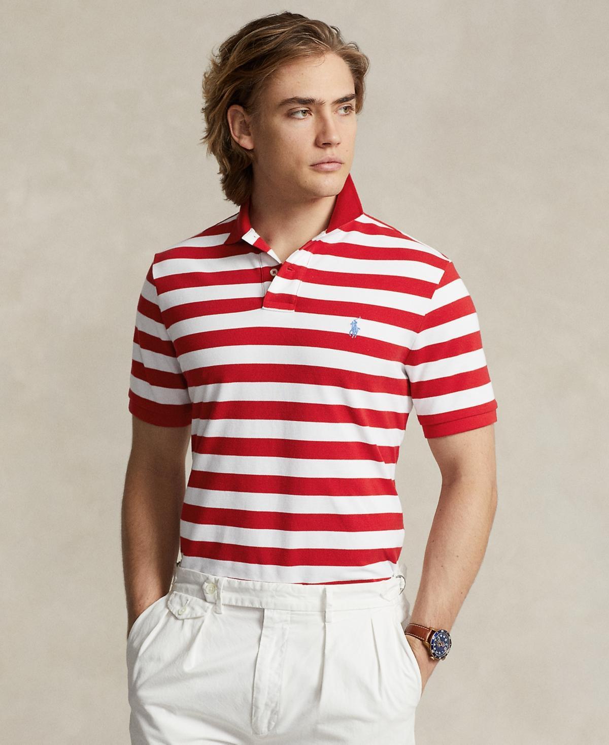 Polo Ralph Lauren Mens Classic-Fit Striped Mesh Polo Shirt - New England Blue Product Image