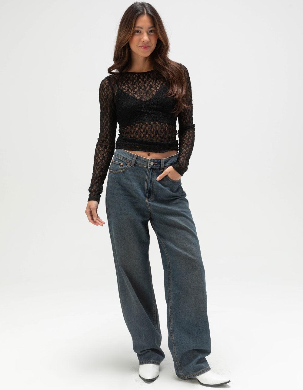 JJXX Leah Womens Long Sleeve Lace Top - RED Product Image