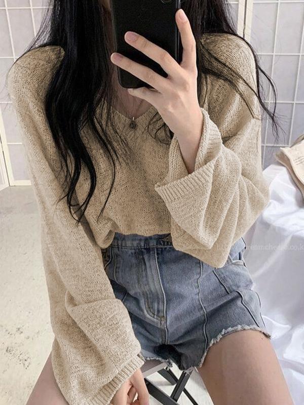Cozy V Neck Baggy Thin Sweater Product Image