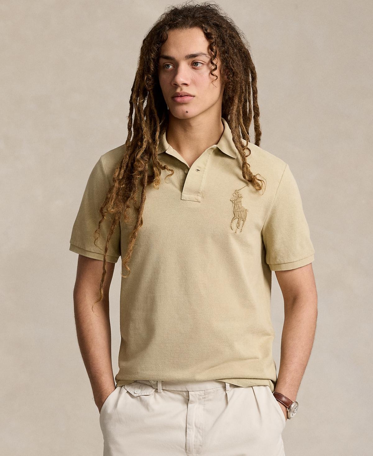 Polo Ralph Lauren Custom Slim Fit Big Pony Mesh Polo Shirt (Clubhouse Cream) Men's Clothing Product Image