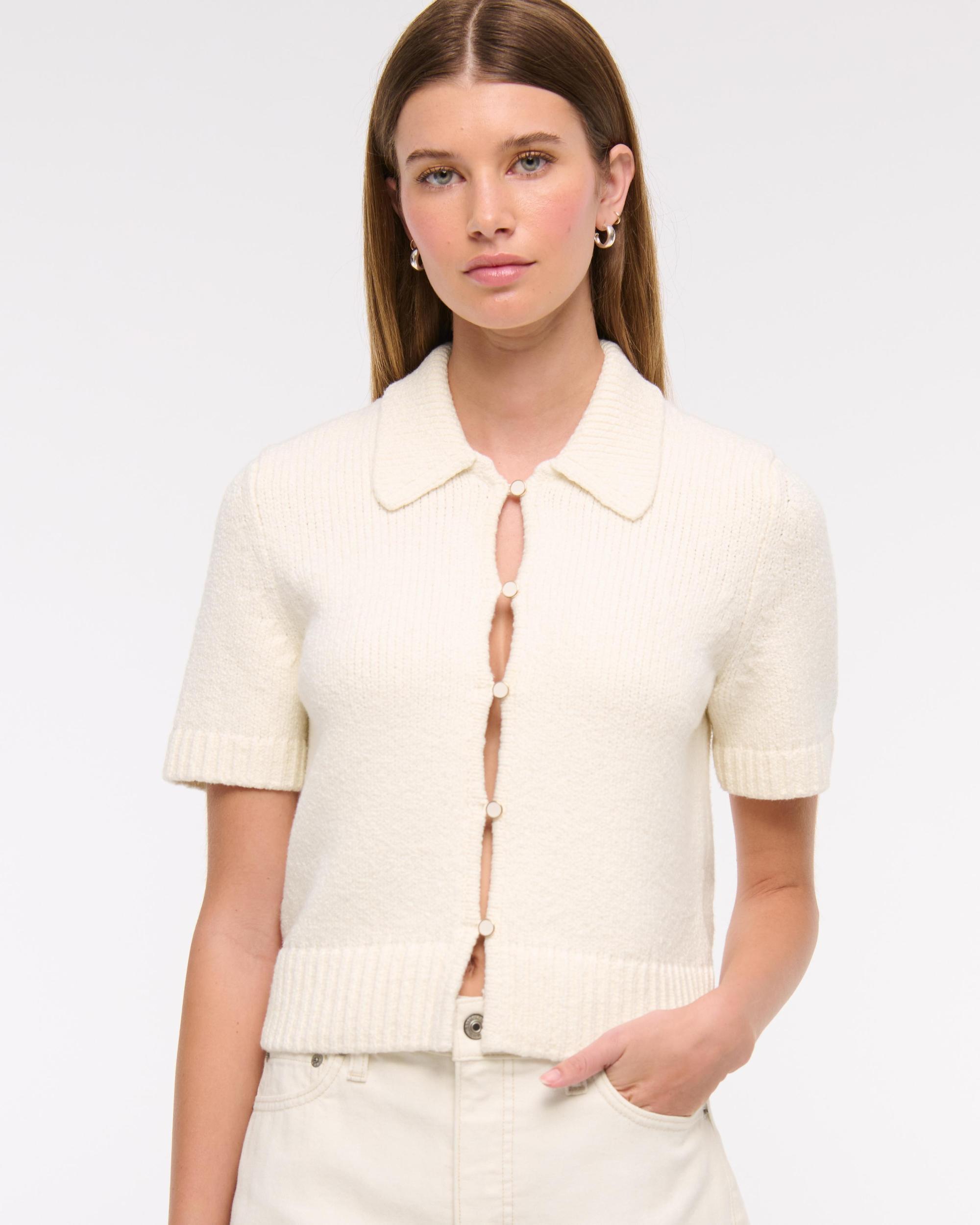 Short-Sleeve Collared Cardigan Product Image