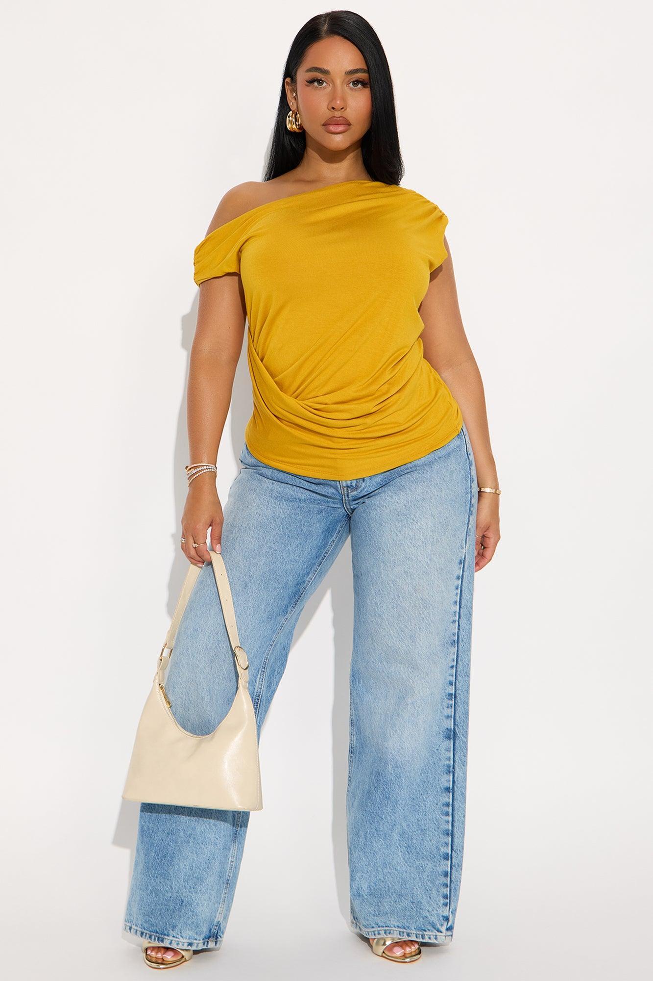 Embrace Her Double Lined Off Shoulder Top - Mustard Product Image
