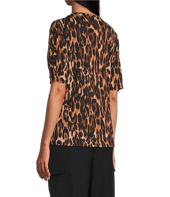 Investments Petite Size Knit Animal Print Elbow Length Sleeve Crew Neck Top Product Image
