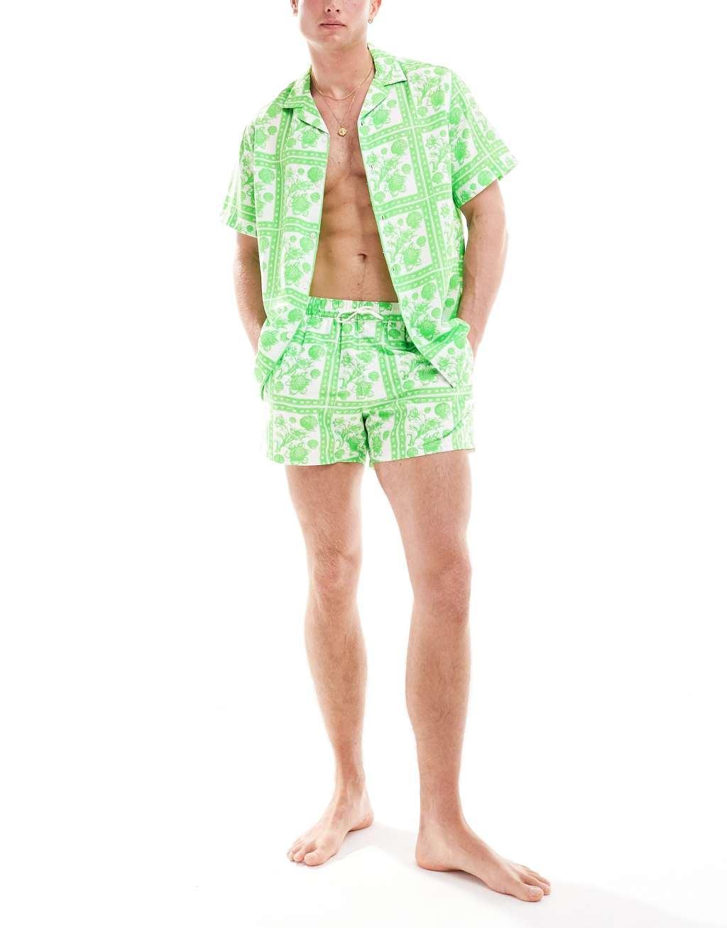 ASOS DESIGN relaxed camp collar shirt in floral tile print - part of a set Product Image