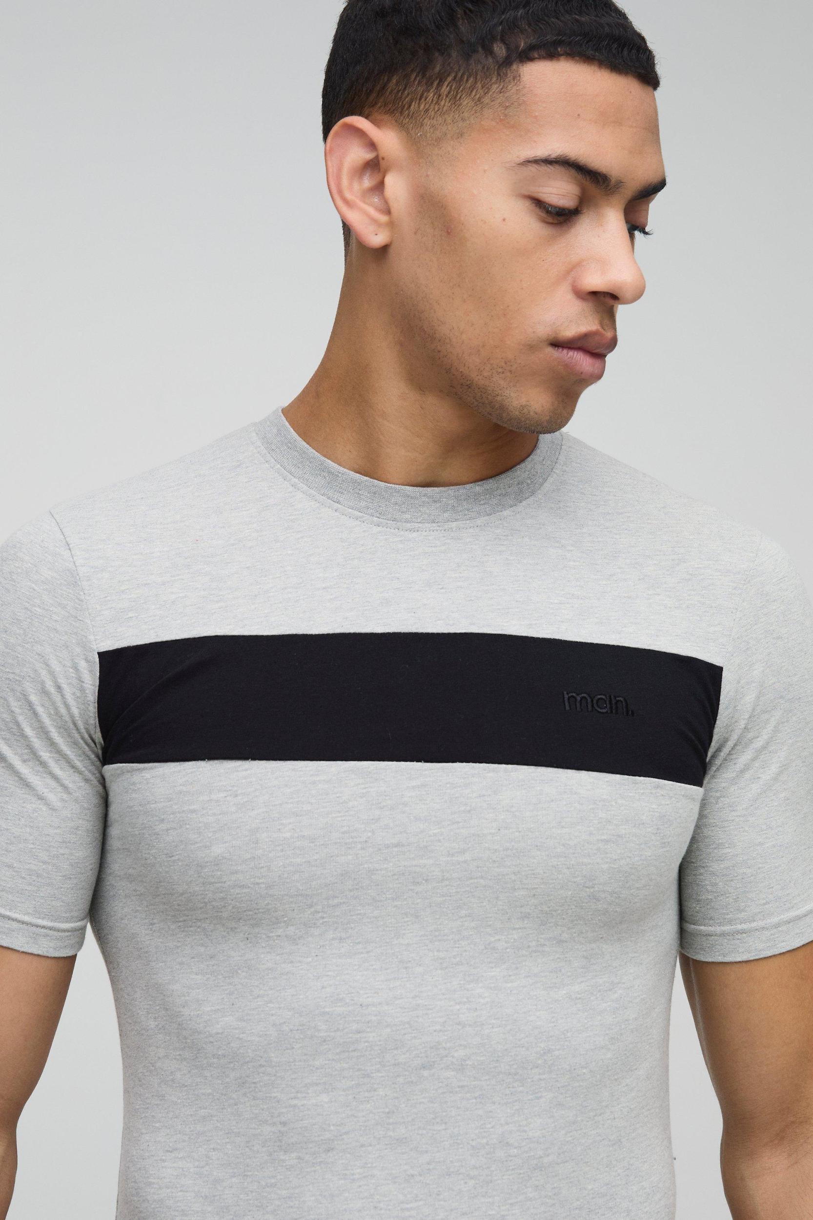 Muscle Fit Man Colour Block T-Shirt | boohooMAN USA Product Image