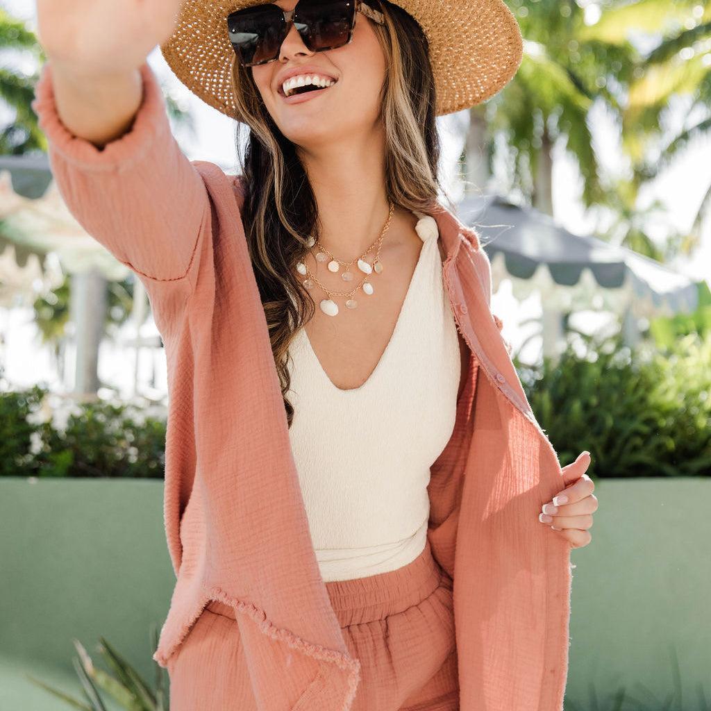 Let Me Adore You Terracotta Button Front Gauze Blouse FINAL SALE Product Image