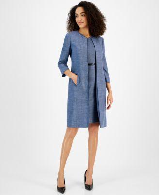 Kasper Tweed V-Neck Sleeveless Belted Sheath Dress Product Image