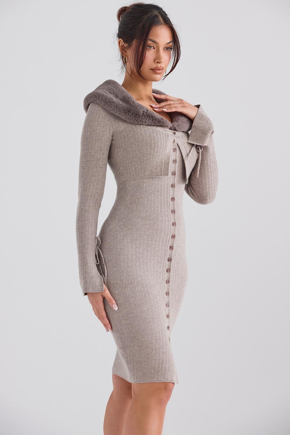 Dahlia Beige Cashmere Cardigan Product Image
