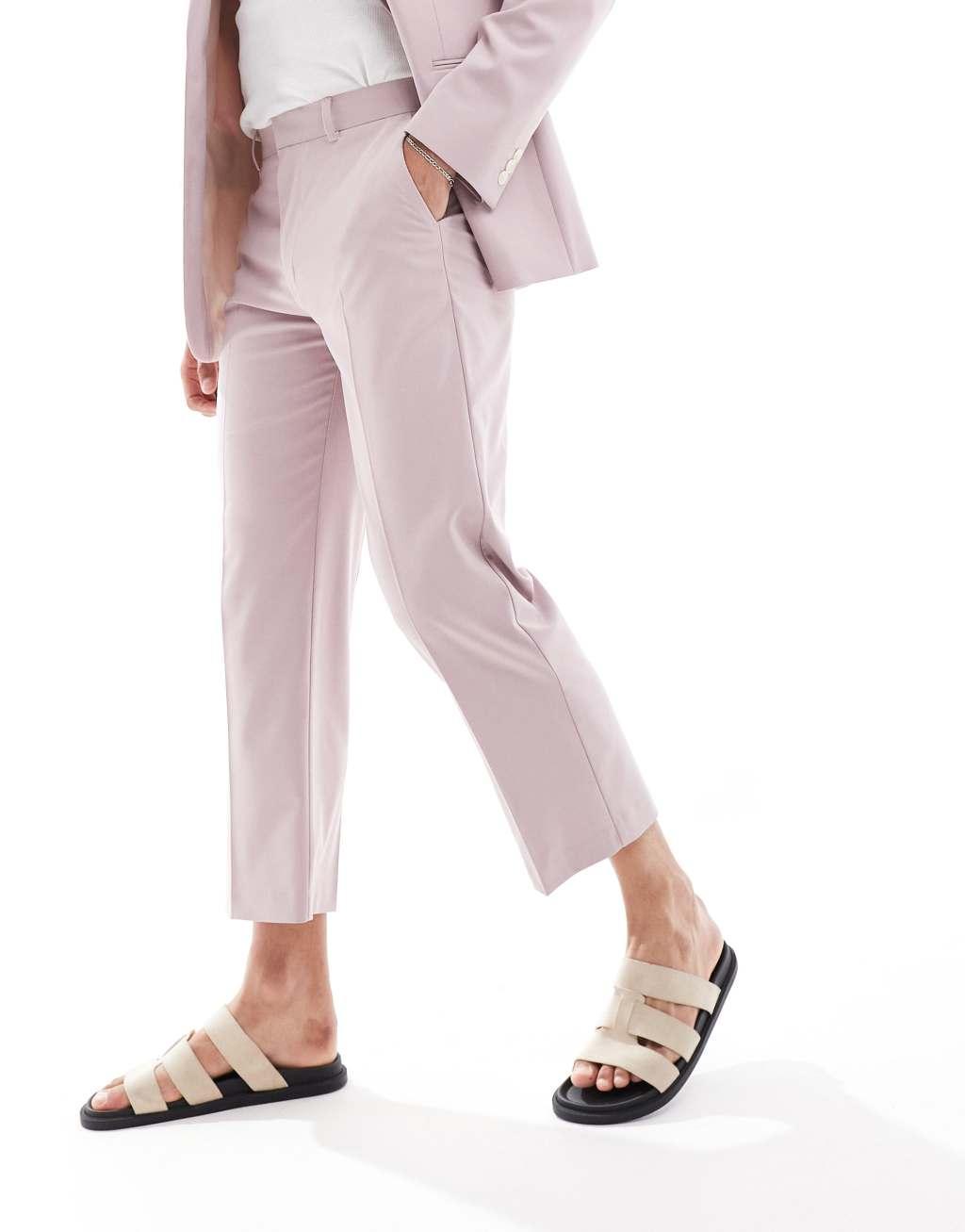 ASOS DESIGN straight crop suit pants in pink Product Image
