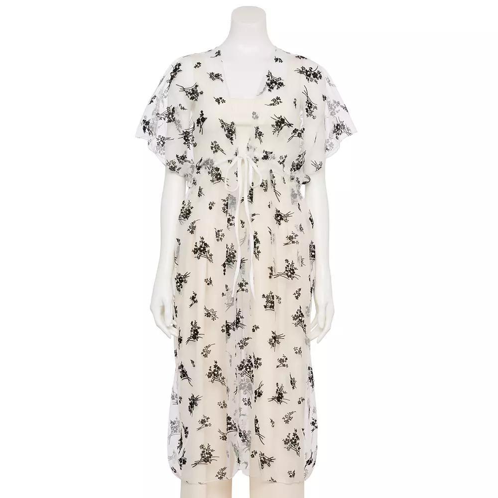 Women's CHARLOTTE DANIEL Flocked Floral Kimono, White Product Image