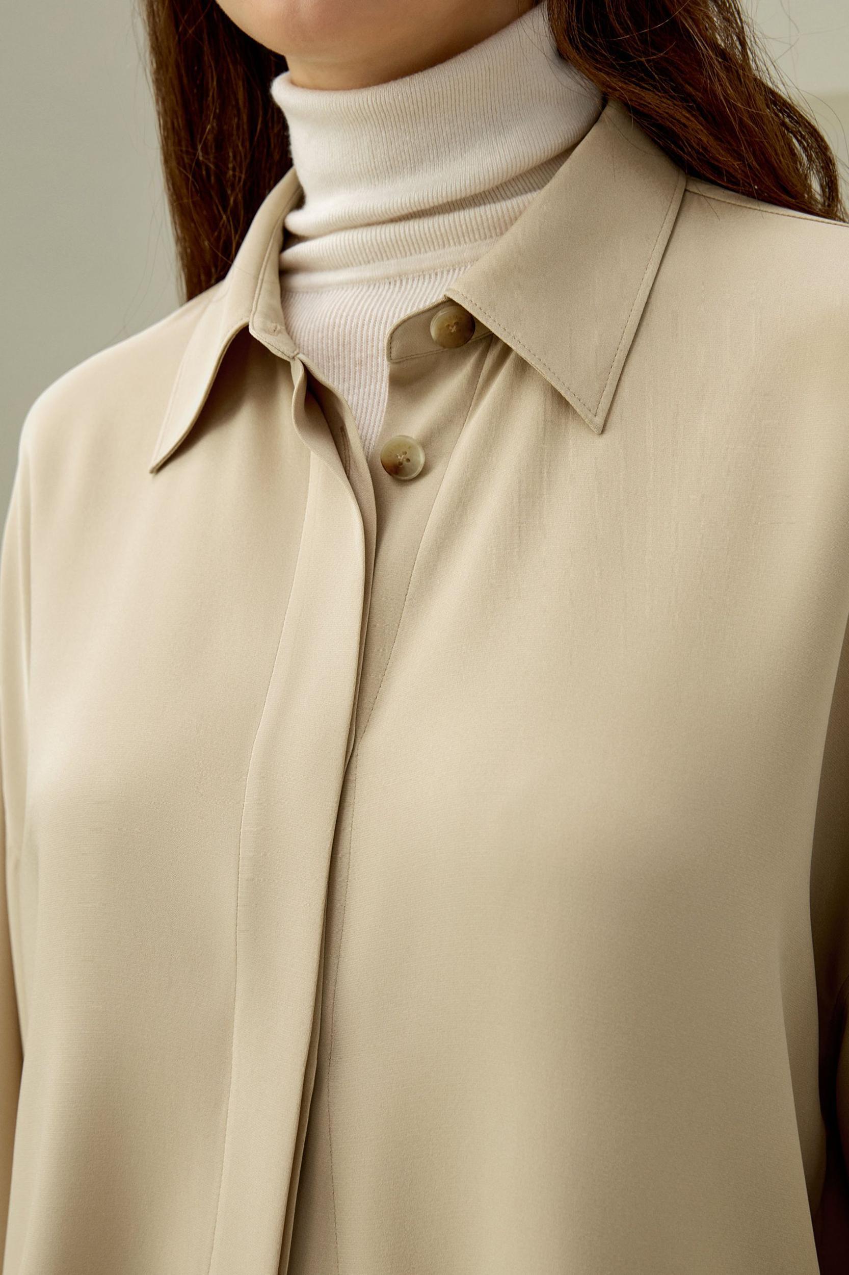 Relaxed Fit Drape Oversized Silk Shirt Product Image