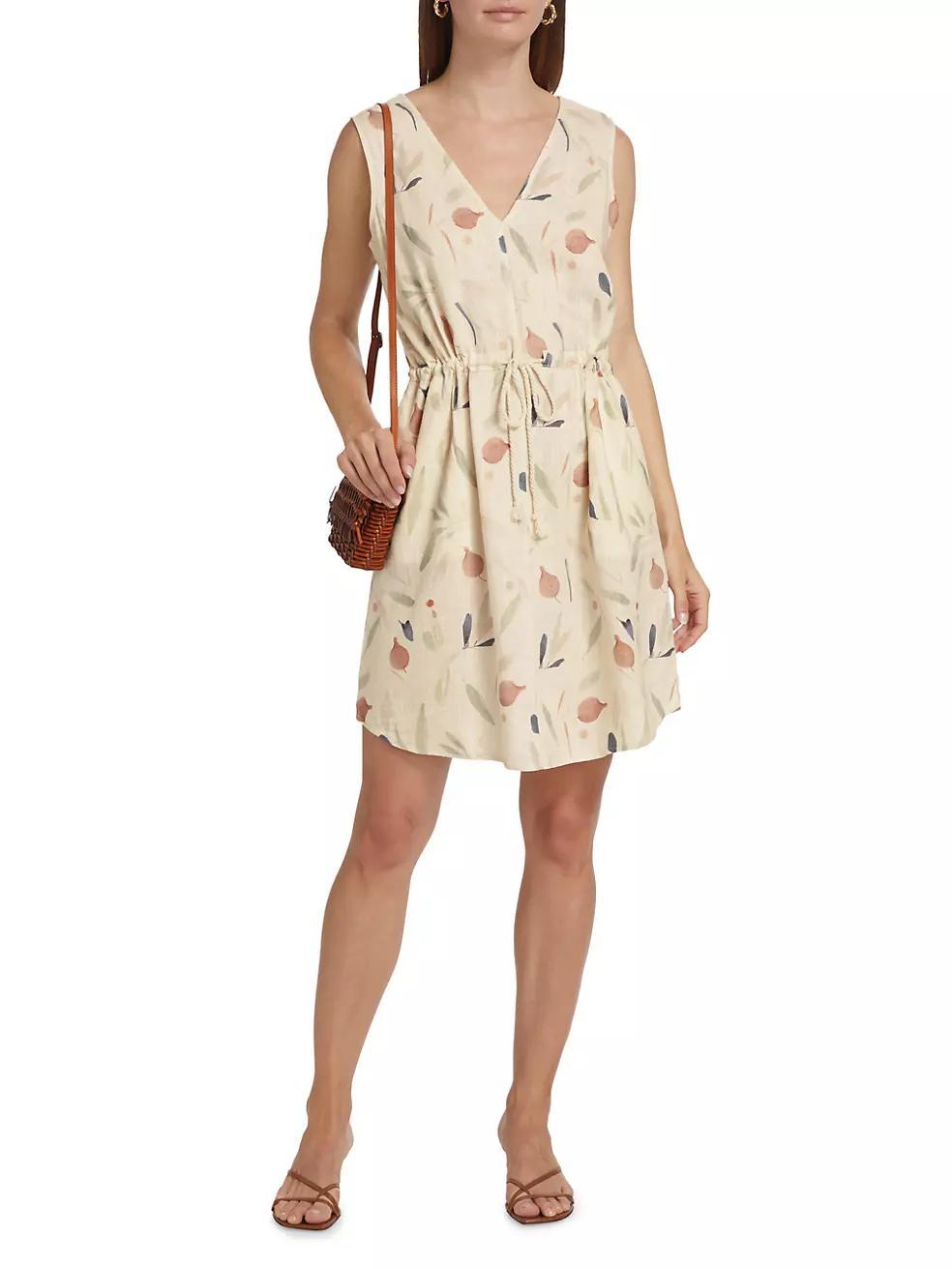 Botanical Linen-Blend Drawstring Minidress Product Image
