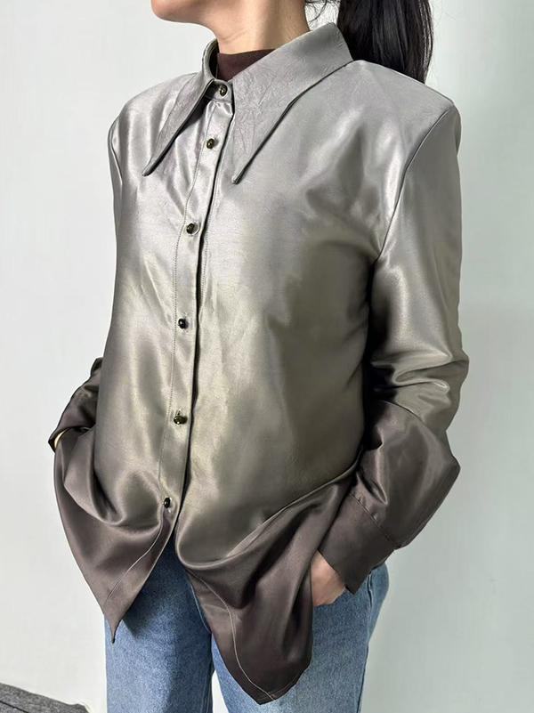 Long Sleeves Buttoned Gradient Lapel Blouses&Shirts Tops Product Image