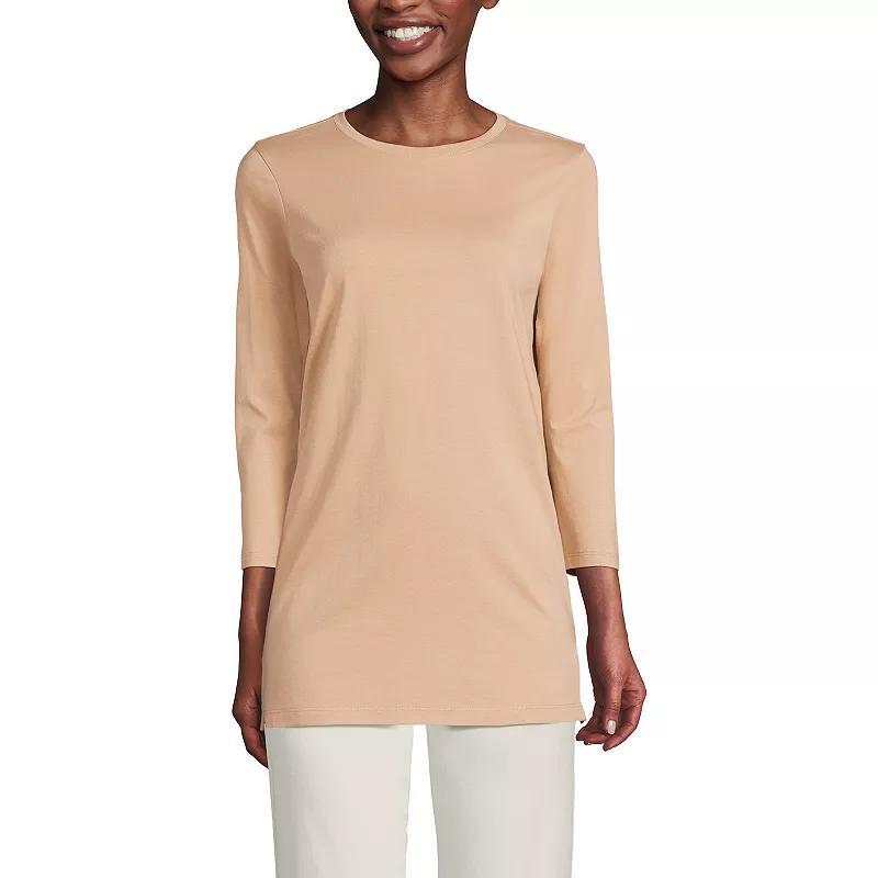 Petite Lands' End 3/4-Sleeve Supima Cotton Crewneck Tunic, Women's, Size: Medium Petite, Lily  Green Product Image
