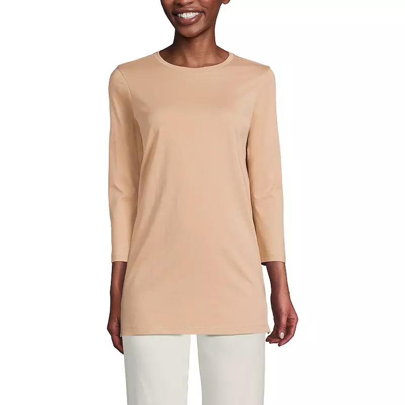 Petite Lands' End 3/4-Sleeve Supima Cotton Crewneck Tunic, Women's, Size: Medium Petite, Lily  Green Product Image