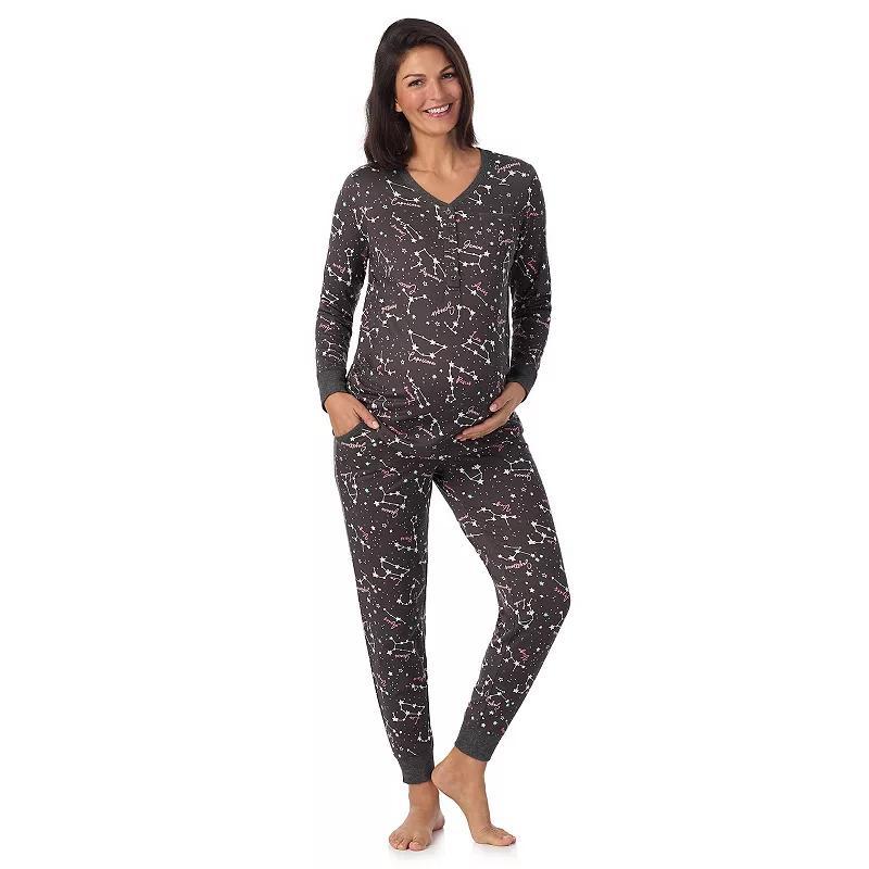 Maternity Cuddl Duds® Cozy Henley Pajama Top & Banded Bottom Pajama Pants Sleep Set, Women's, Size: XS-MAT, Blue Fairisle Product Image