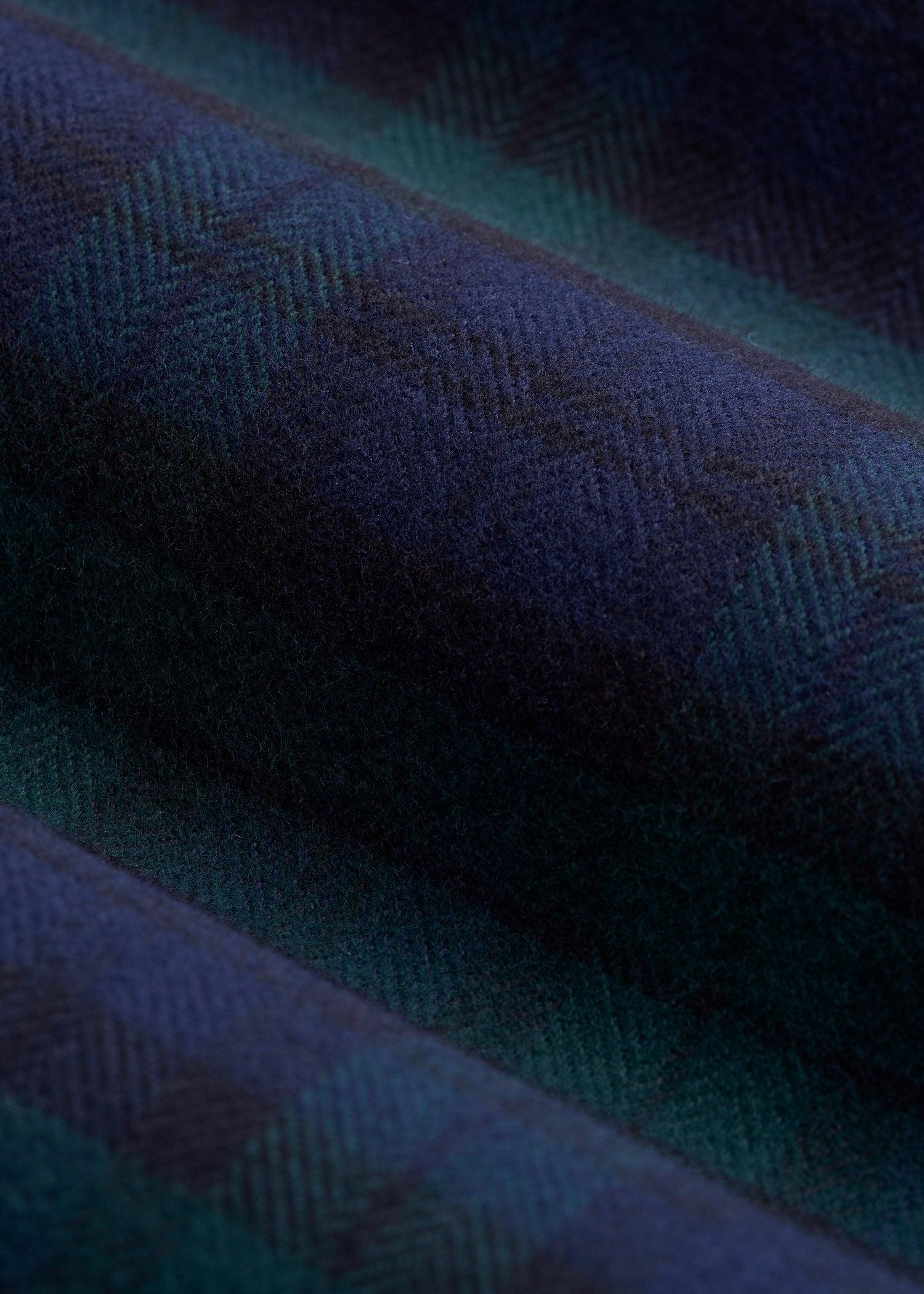 Midweight Brushed Flannel Button Shirt for Tall Men in Blue Herringbone Tartan Product Image