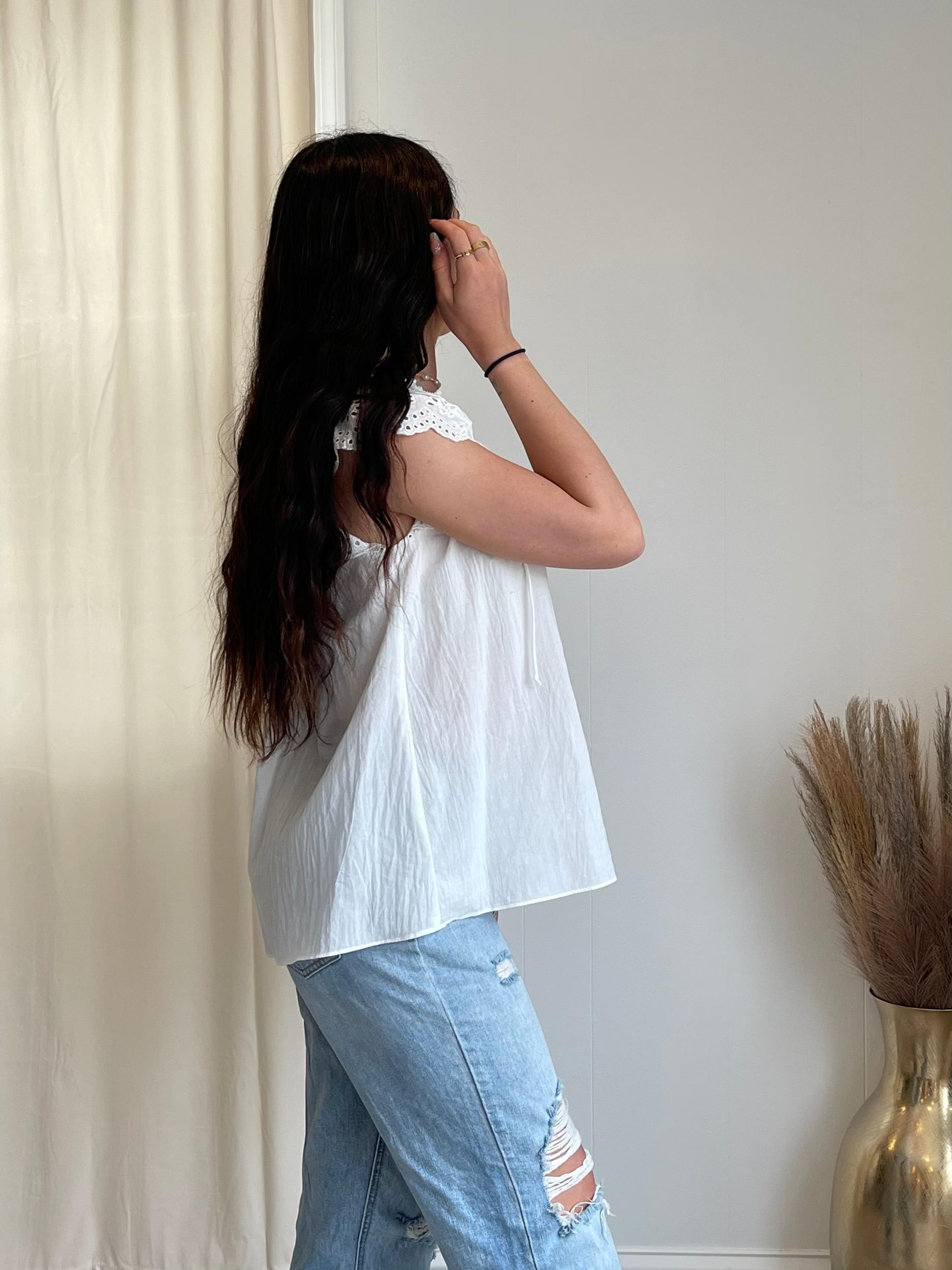 FINAL SALE Marina Eyelet Ruffle Sleeve Top Product Image