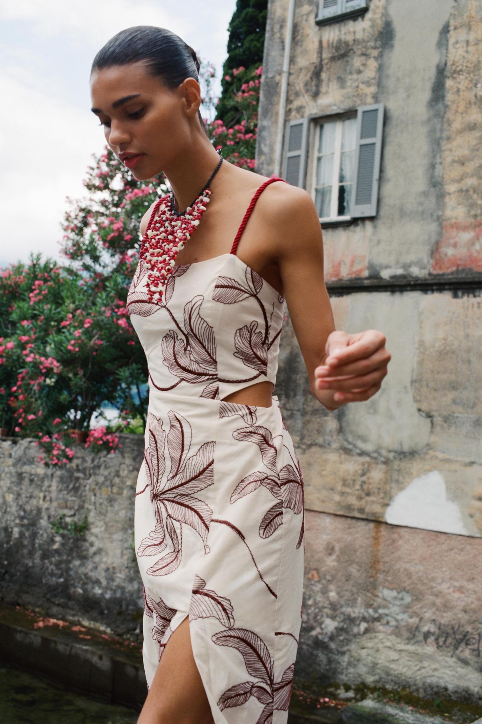 CUT OUT EMBROIDERED MIDI DRESS Product Image
