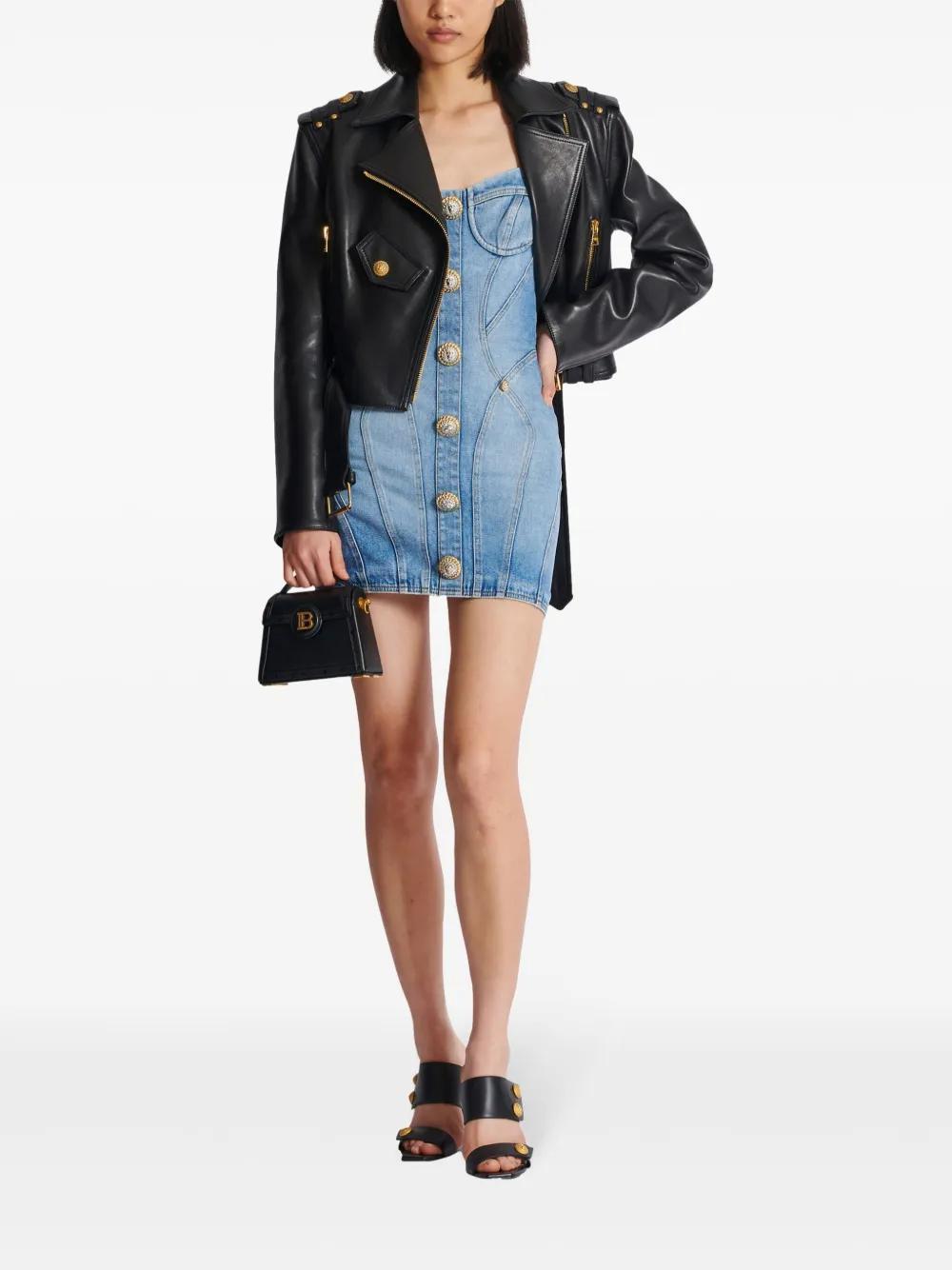 button-embellished denim minidress Product Image