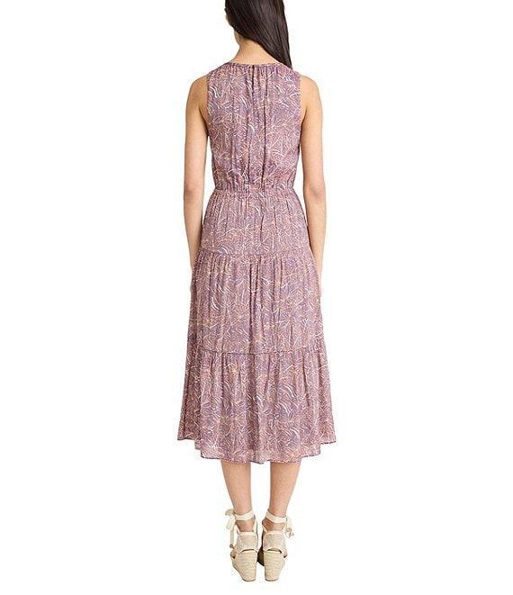 The Good Journey Crew Neck Sleeveless Tiered Hem Printed Gauze A-Line Midi Dress Product Image
