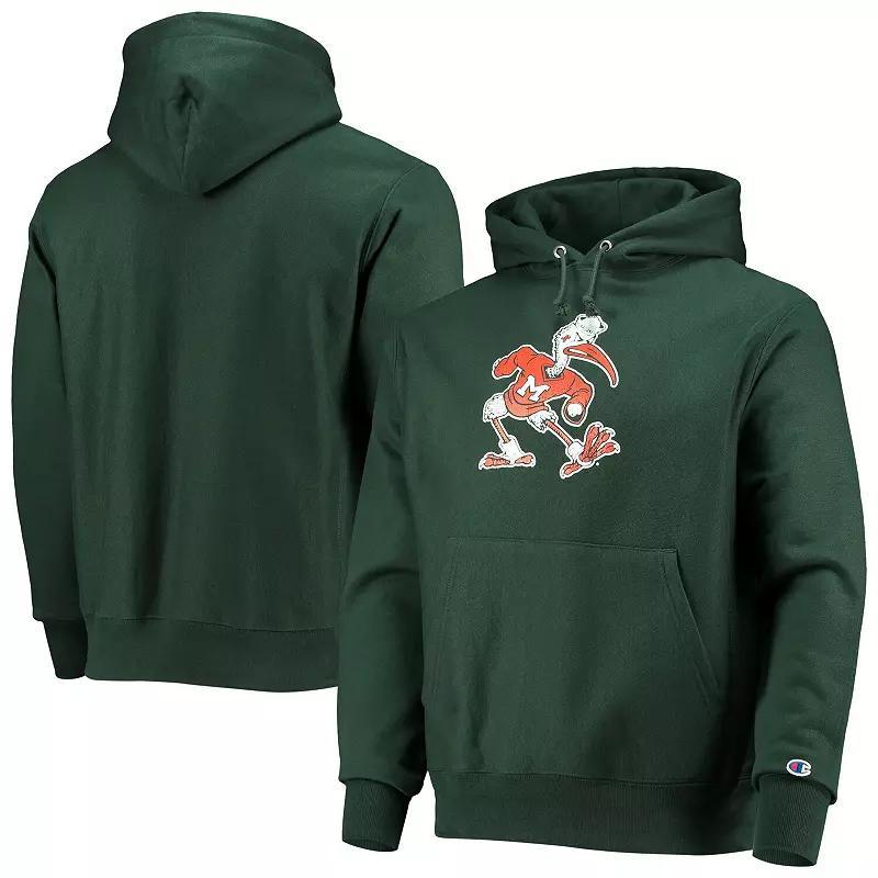 Men's Champion Green Miami Hurricanes Vault Logo Reverse Weave Pullover Hoodie, Size: Small Product Image