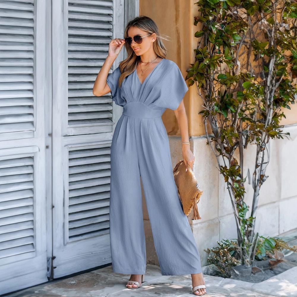Women's Breezy Crinkled Chiffon Surplice Neckline Wide Leg Jumpsuit -Cupshe Product Image