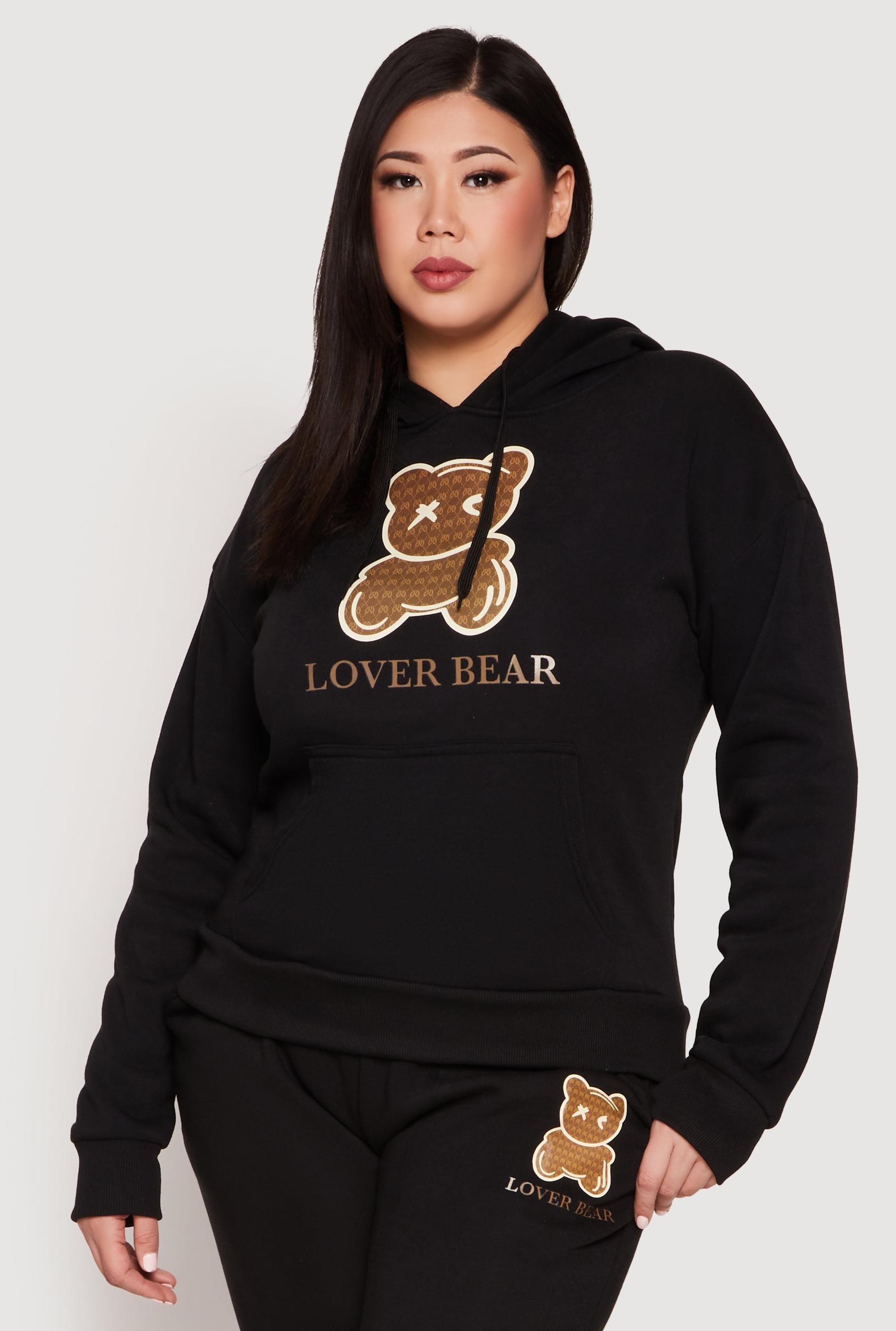 Womens Plus Size Lover Bear Hooded Sweatshirt Product Image