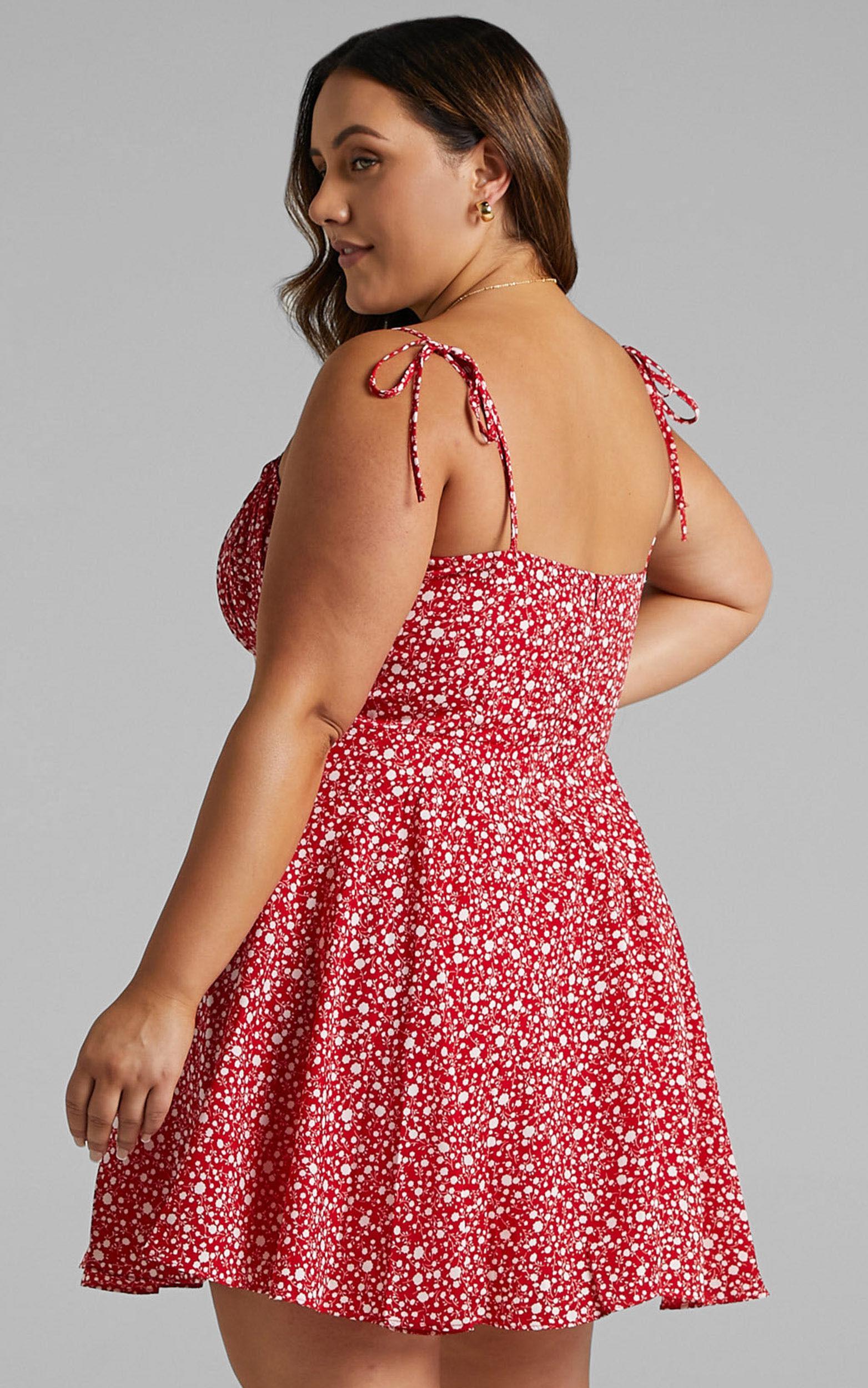 Summer Jam Mini Dress - Strappy Slip Dress in Red Floral Print Product Image