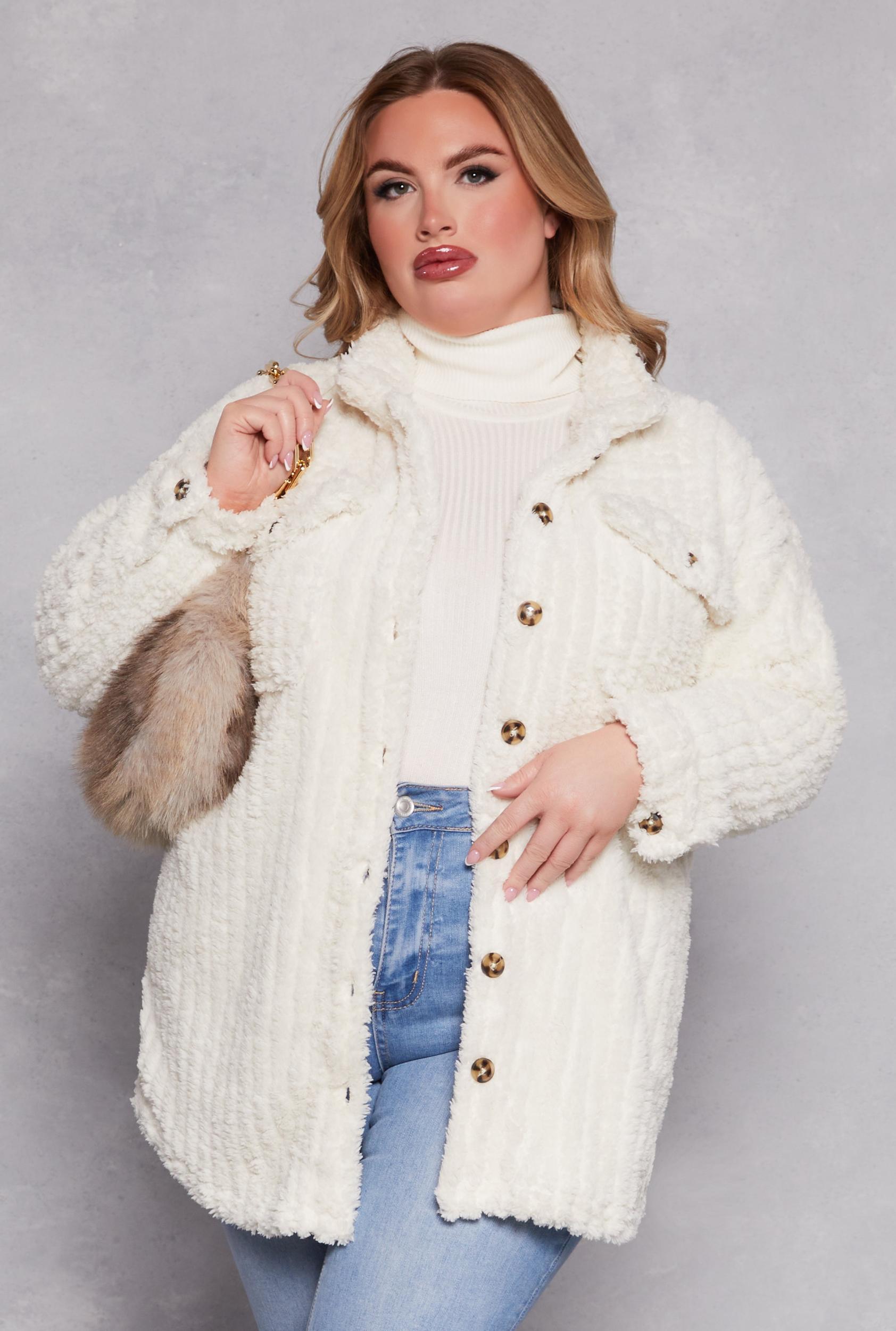 Womens Plus Size Sherpa Button Front Shacket Product Image