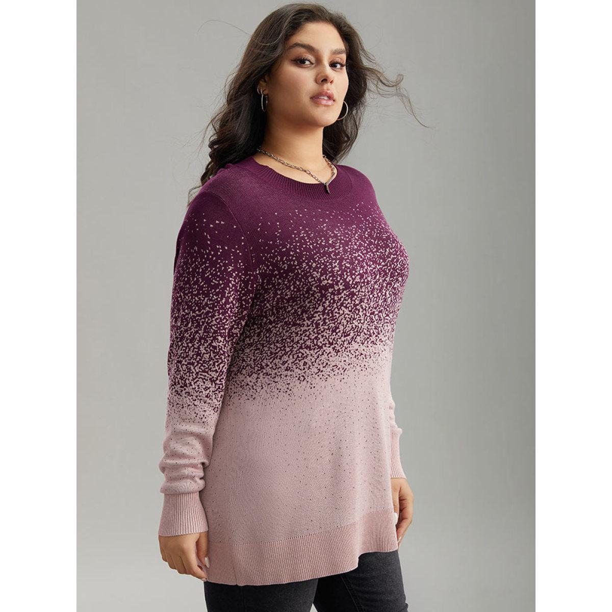 Plus Size Supersoft Essentials Ombre Elastic Cuffs Pullover Purple Women Casual Loose Long Sleeve Round Neck Dailywear Pullovers BloomChic 30/6X Product Image