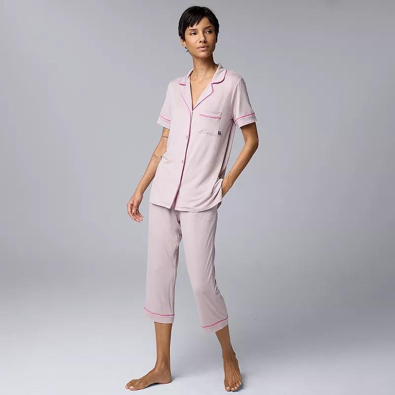 Women's Simply Vera Vera Wang Basic Luxury Notch Collar Pajama Shirt & Pajama Capris Set, Size: XS, Black Product Image