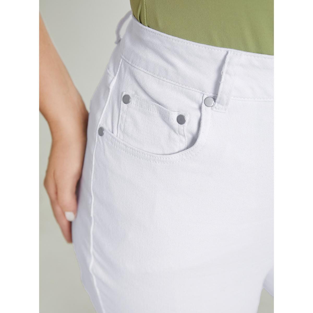 Plus Size Skinny Very Stretchy High Rise White Wash Jeans Women White Casual Plain High stretch Pocket Jeans BloomChic 30/6X Product Image