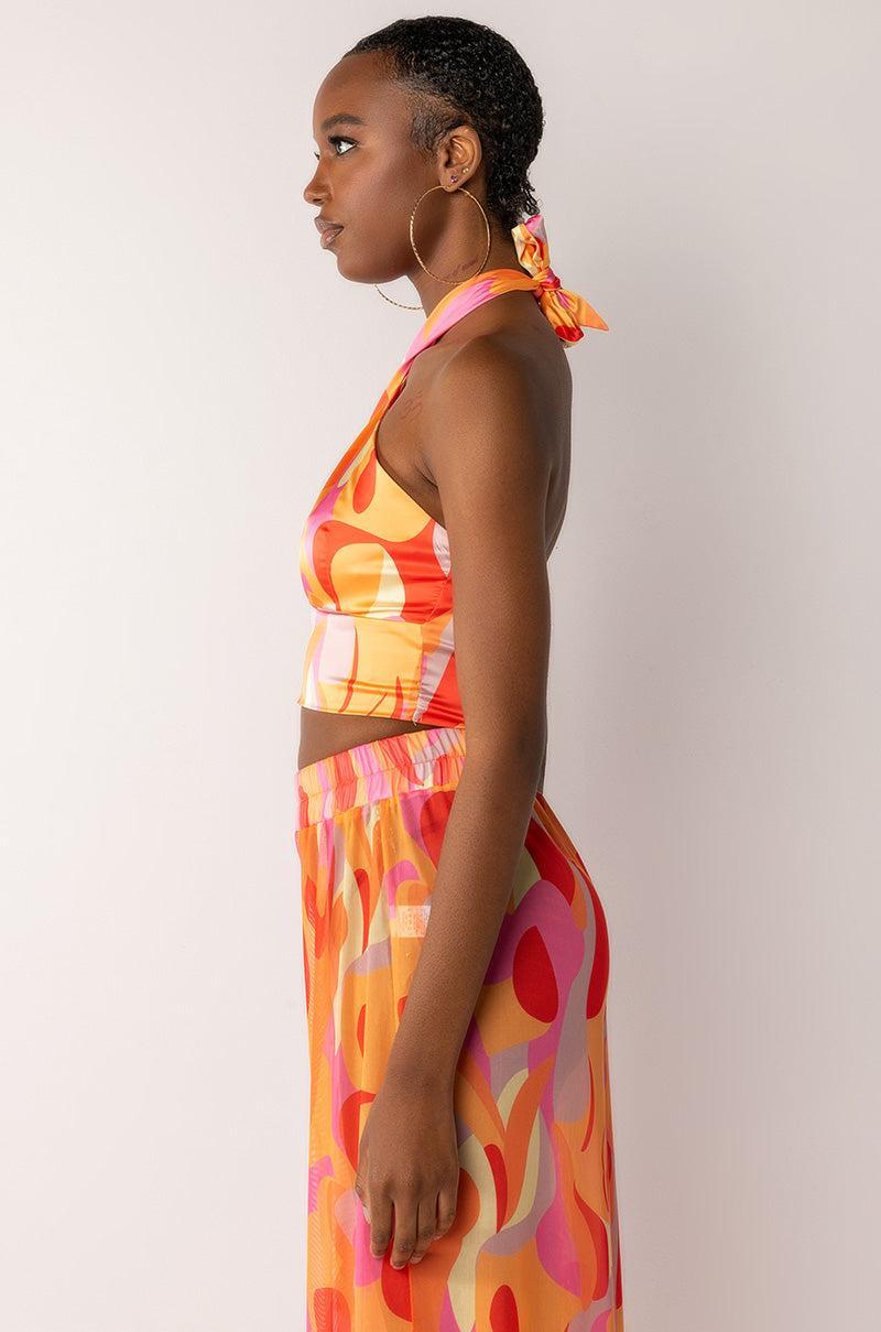 PSYCHEDELIC SATIN HALTER CROP TOP Product Image