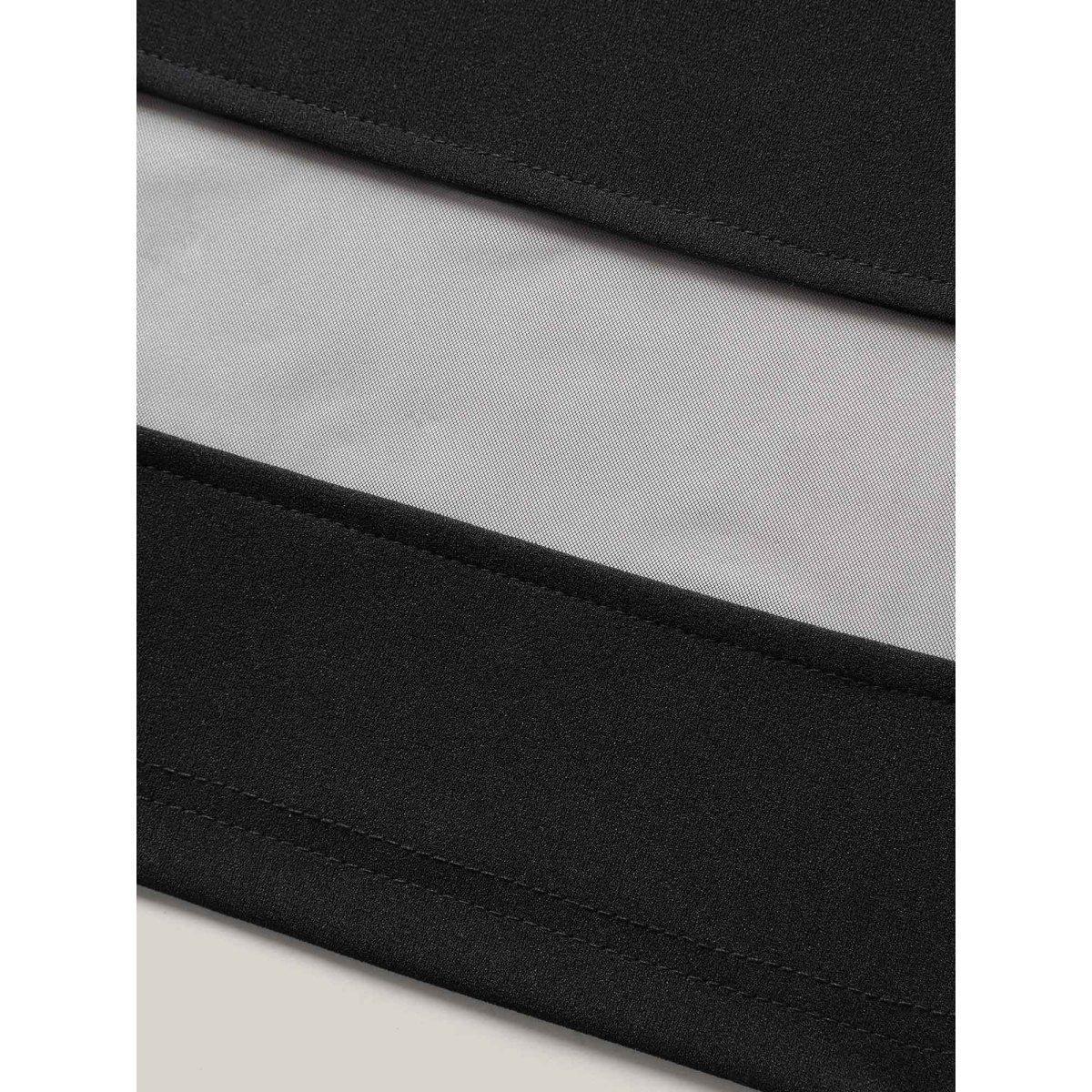 Plus Size Sheer Hem Flared Plain Midi Skirt Women Black Formal See through Bodycon Low stretch Slanted pocket Party Skirts BloomChic 12/L Product Image
