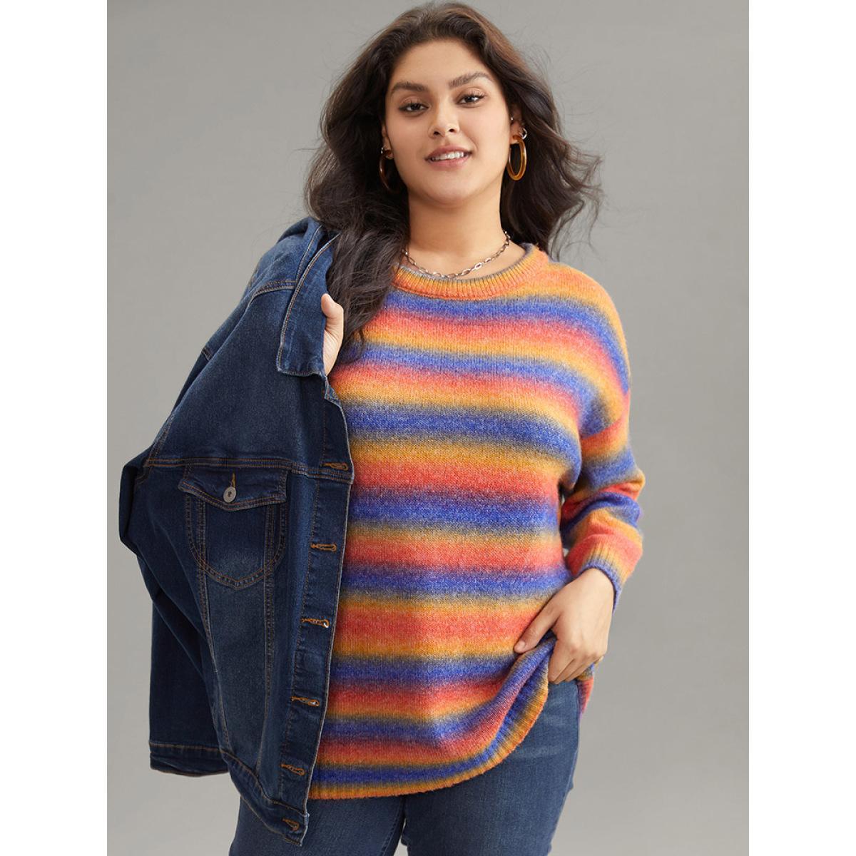 Plus Size Supersoft Essentials Colour Heather Contrast Pullover Multicolor Women Casual Loose Long Sleeve Round Neck Dailywear Pullovers BloomChic 12/L Product Image
